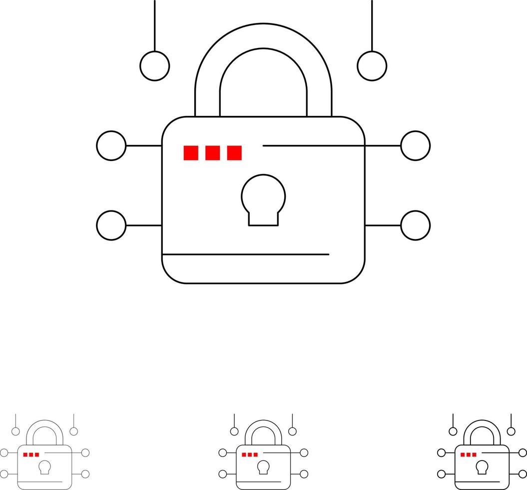 bloqueo bloqueado seguridad seguro negrita y delgada línea negra conjunto de iconos vector