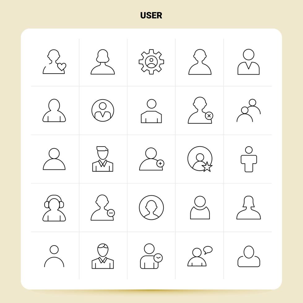 OutLine 25 User Icon set Vector Line Style Design Black Icons Set Linear pictogram pack Web and Mobile Business ideas design Vector Illustration