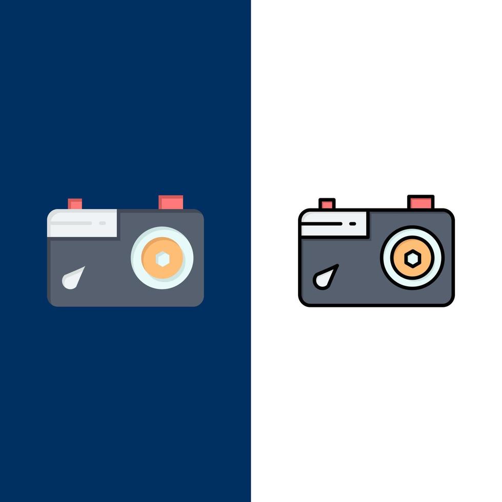 Camera Image Picture Photo  Icons Flat and Line Filled Icon Set Vector Blue Background