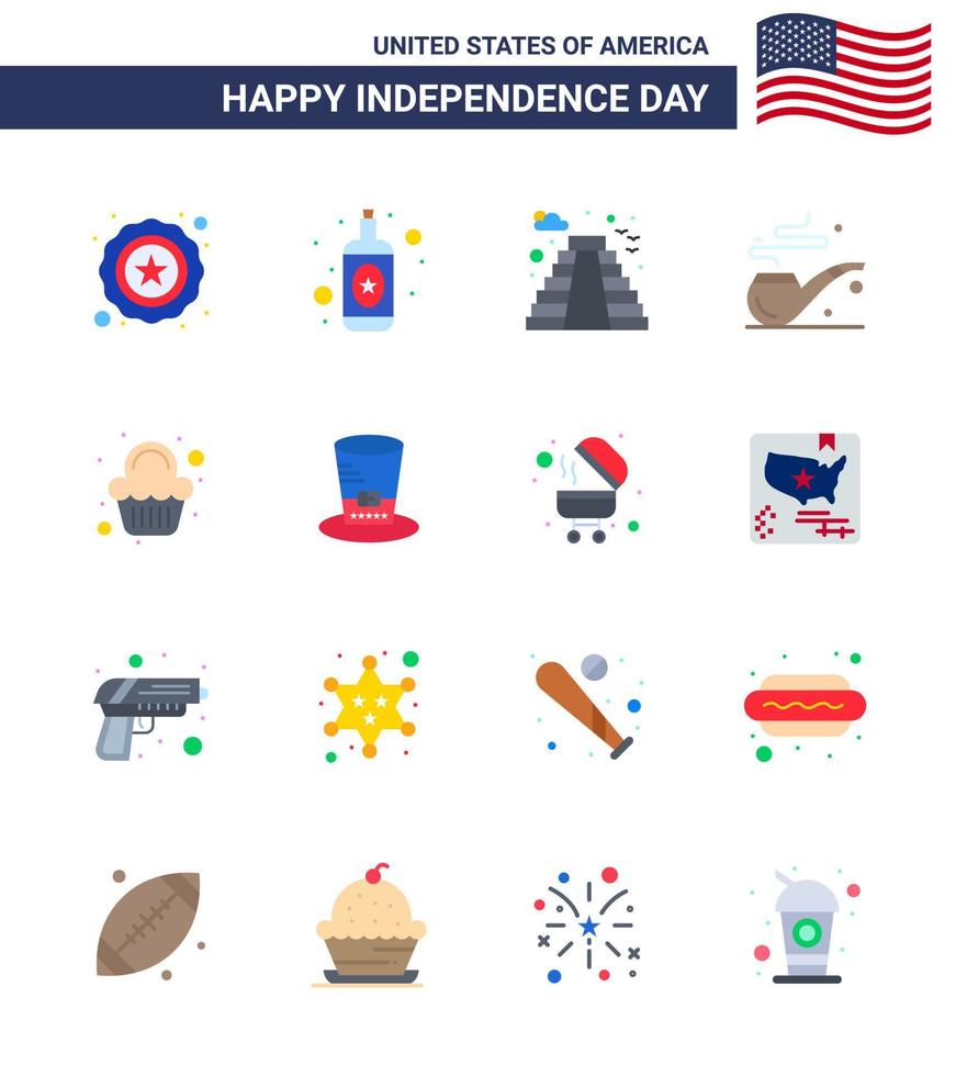 Editable Vector Line Pack of USA Day 16 Simple Flats of day sweet landmark party st Editable USA Day Vector Design Elements