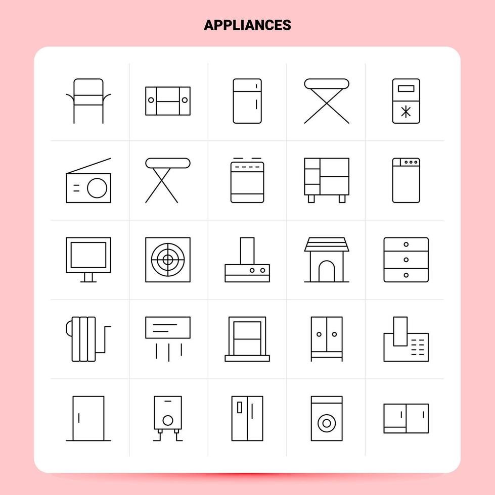 OutLine 25 Appliances Icon set Vector Line Style Design Black Icons Set Linear pictogram pack Web and Mobile Business ideas design Vector Illustration