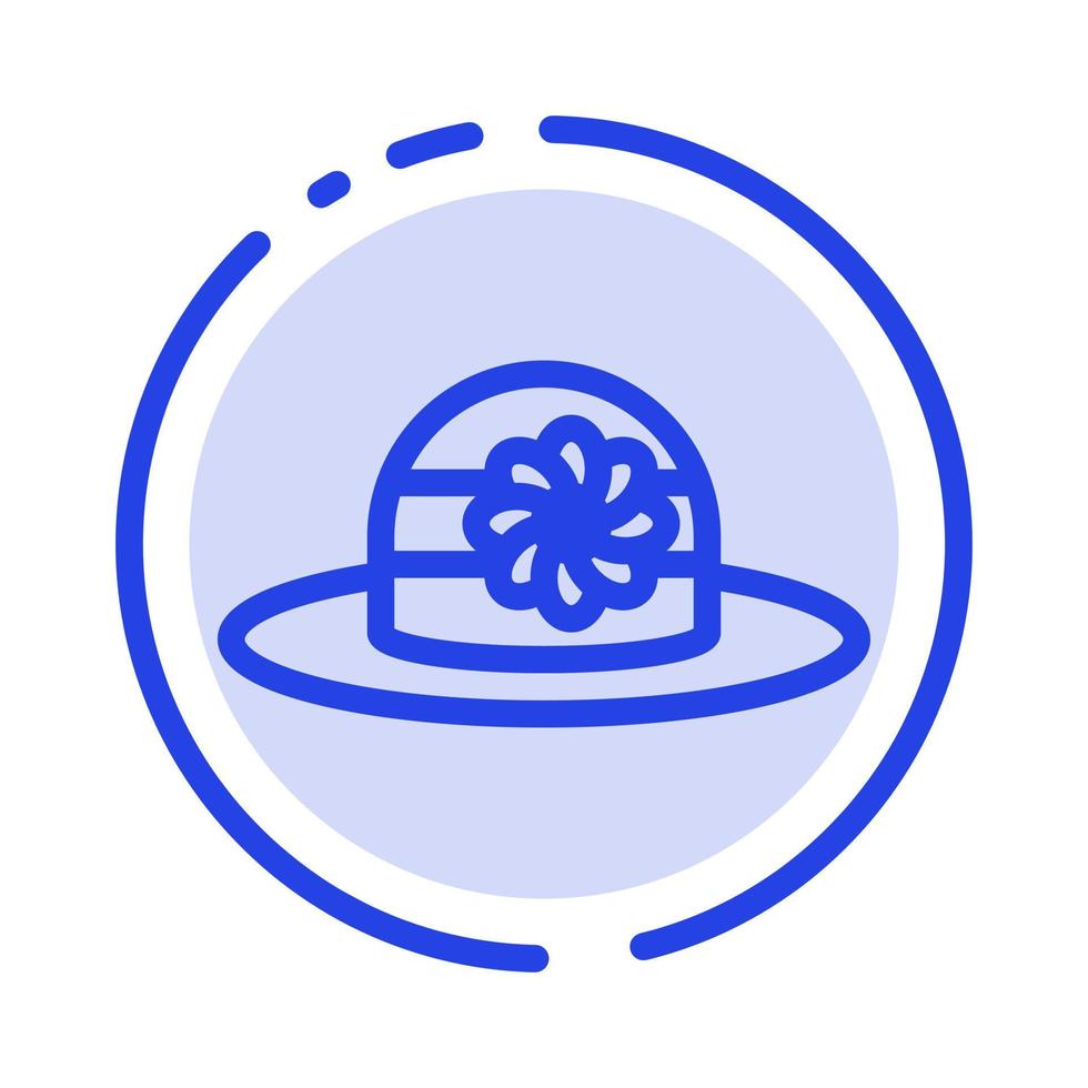 sombrero de playa gorra línea punteada azul icono de línea vector