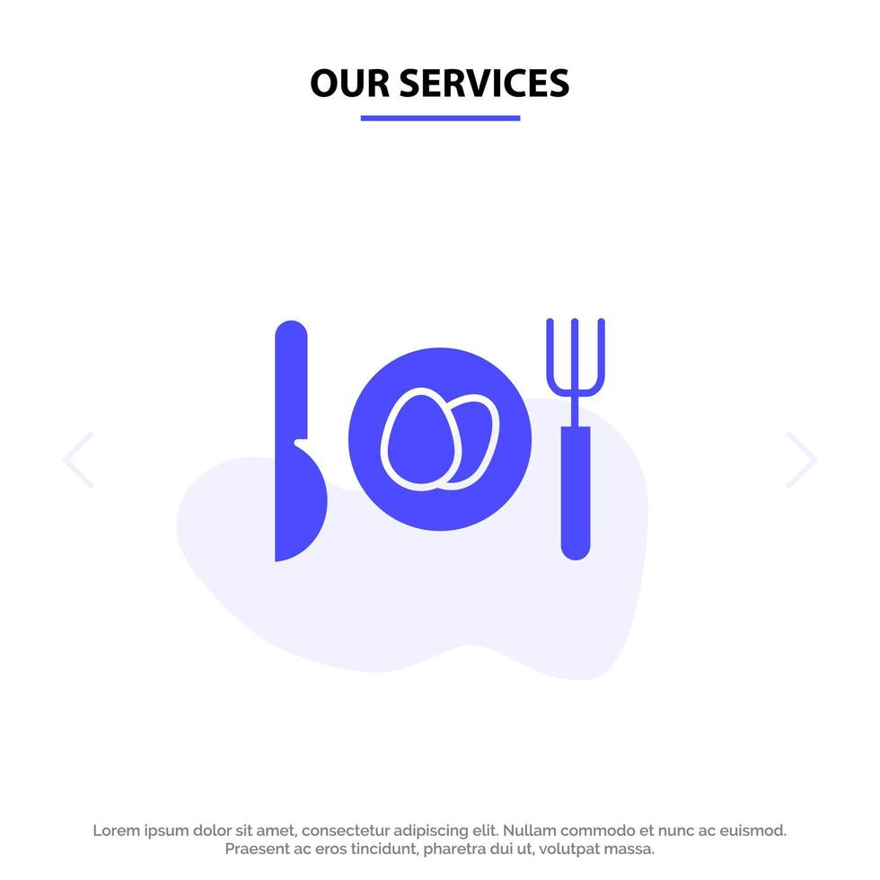 nuestros servicios cena huevo pascua icono de glifo sólido plantilla de tarjeta web vector