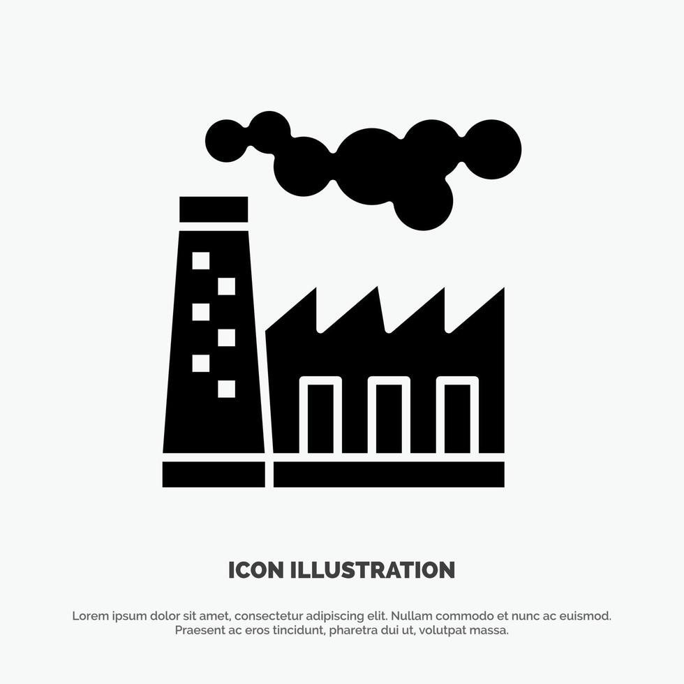 fábrica contaminación producción humo sólido glifo icono vector