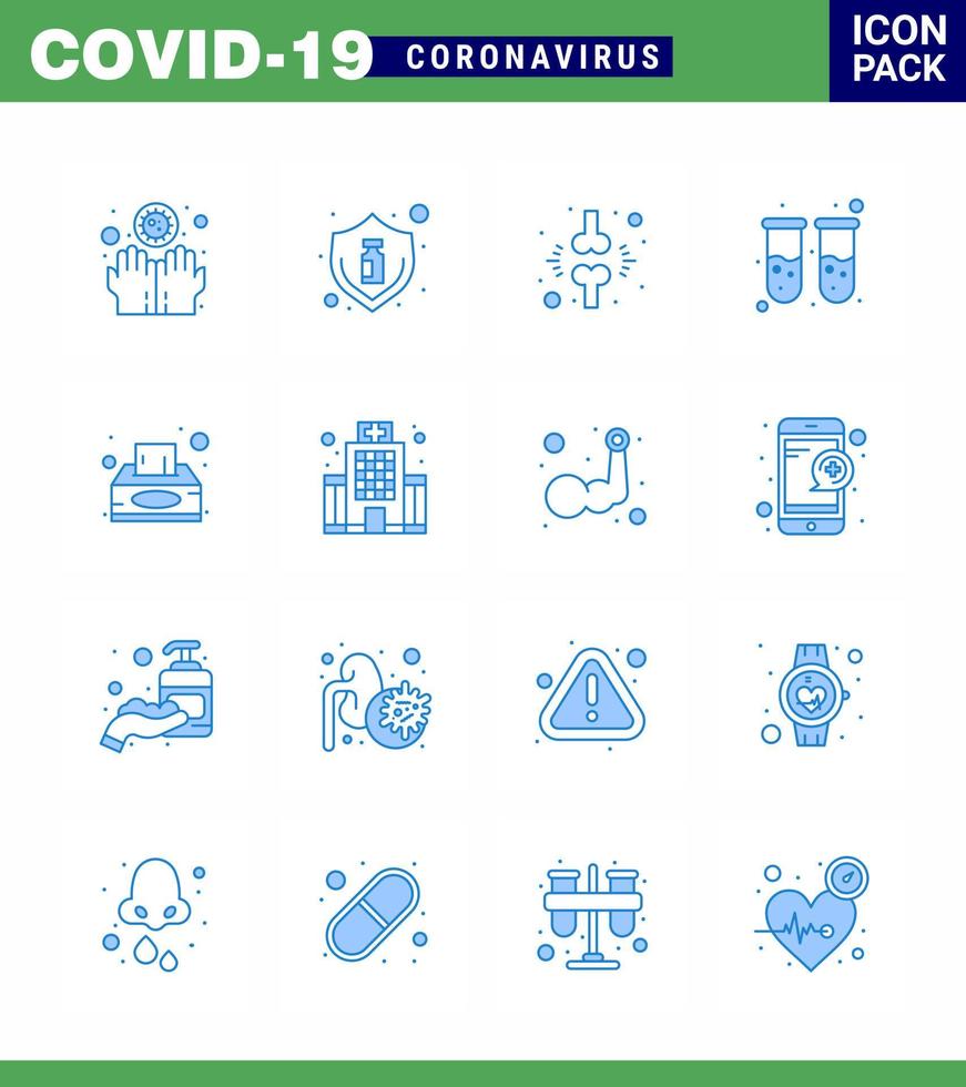 16 paquete de iconos de epidemia de coronavirus azul chupar como botella de análisis de sangre de laboratorio sangre lesionada coronavirus viral 2019nov elementos de diseño de vectores de enfermedad