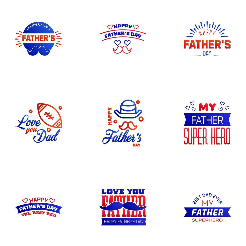 Set of Happy Fathers day elements 9 Blue and red Vector illustration Editable Vector Design Elements