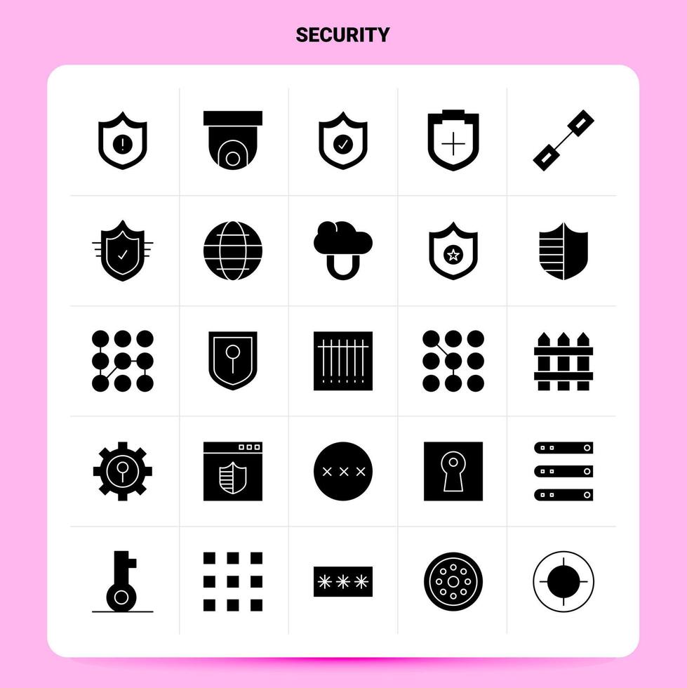 sólido 25 conjunto de iconos de seguridad diseño de estilo de glifo vectorial conjunto de iconos negros diseño de ideas de negocios web y móvil ilustración vectorial vector