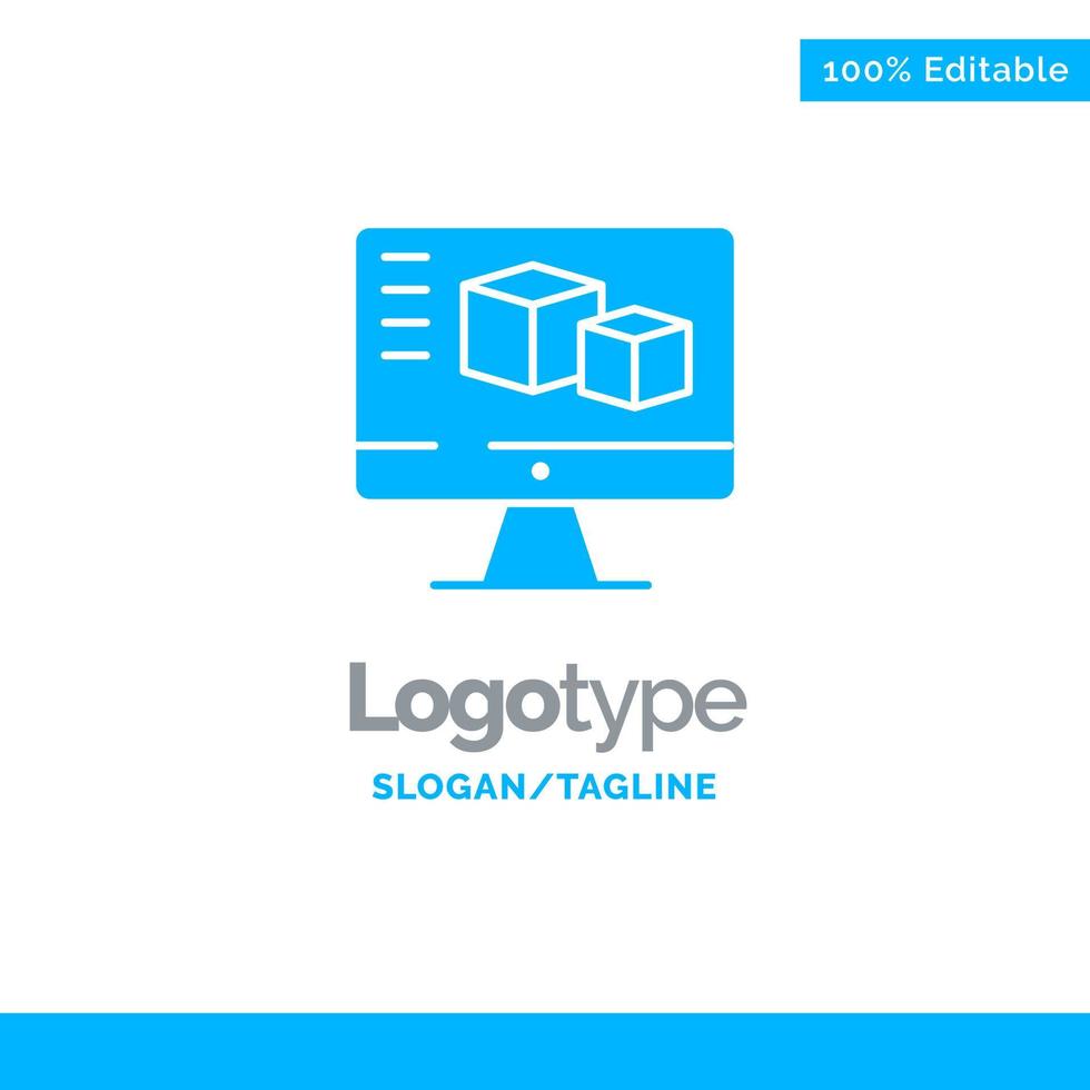 Computer Monitor Box Computing Blue Business Logo Template vector