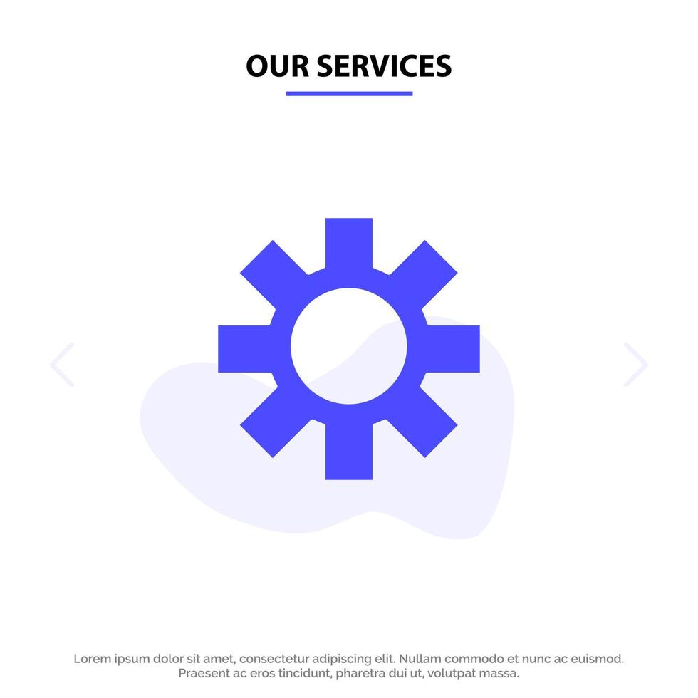 Our Services Setting Cog Gear Solid Glyph Icon Web card Template vector