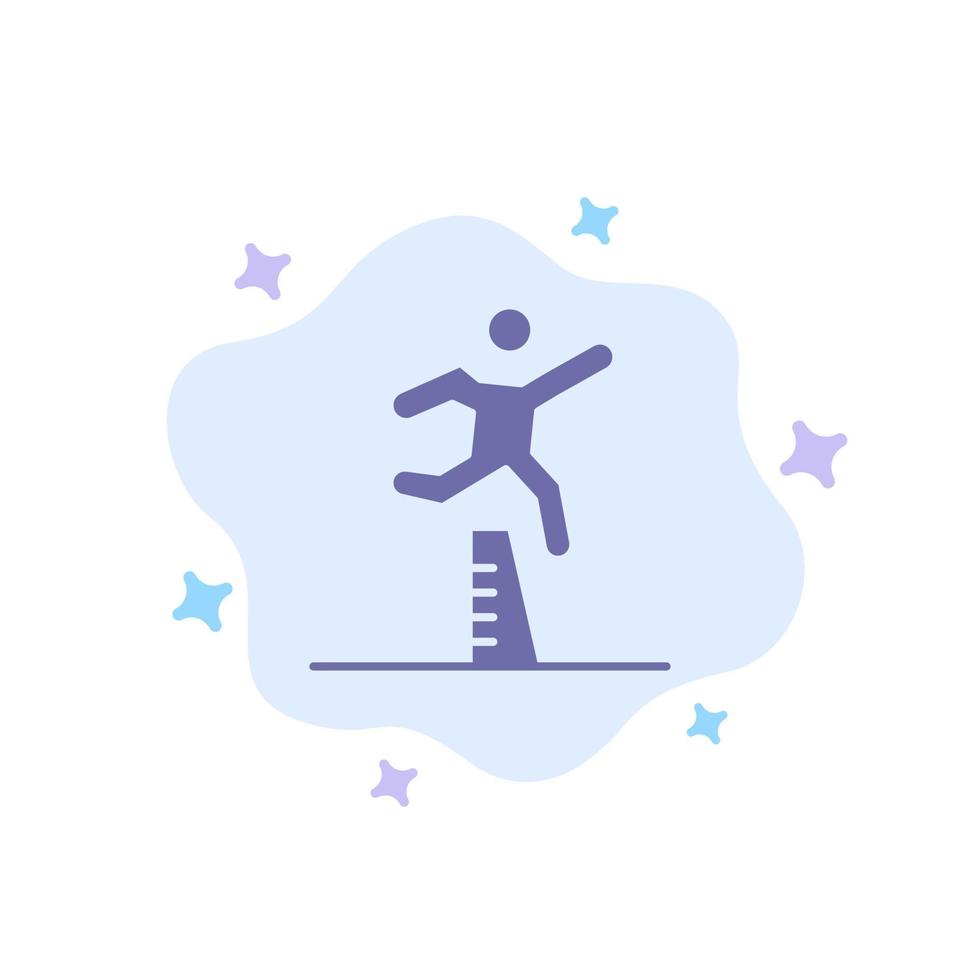 atleta saltando corredor ejecutando carrera de obstáculos icono azul sobre fondo de nube abstracta vector