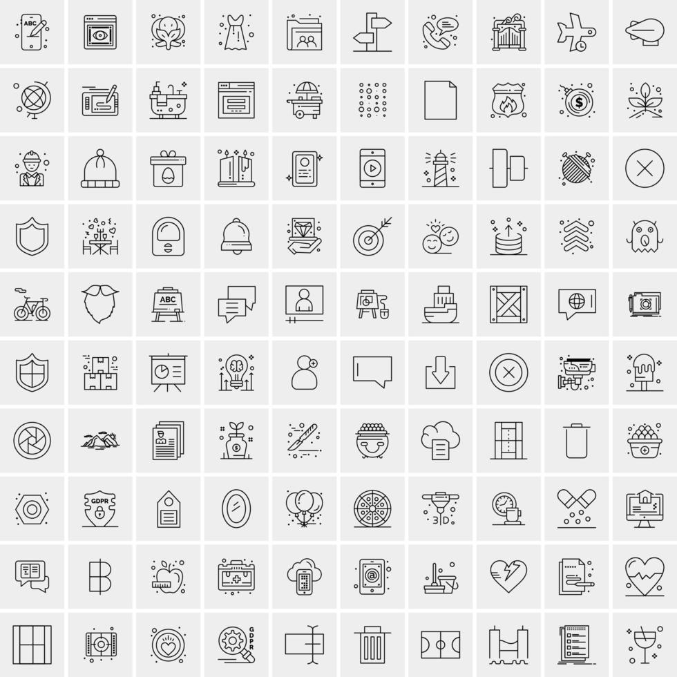 100 Universal Black Line Icons on White Background vector