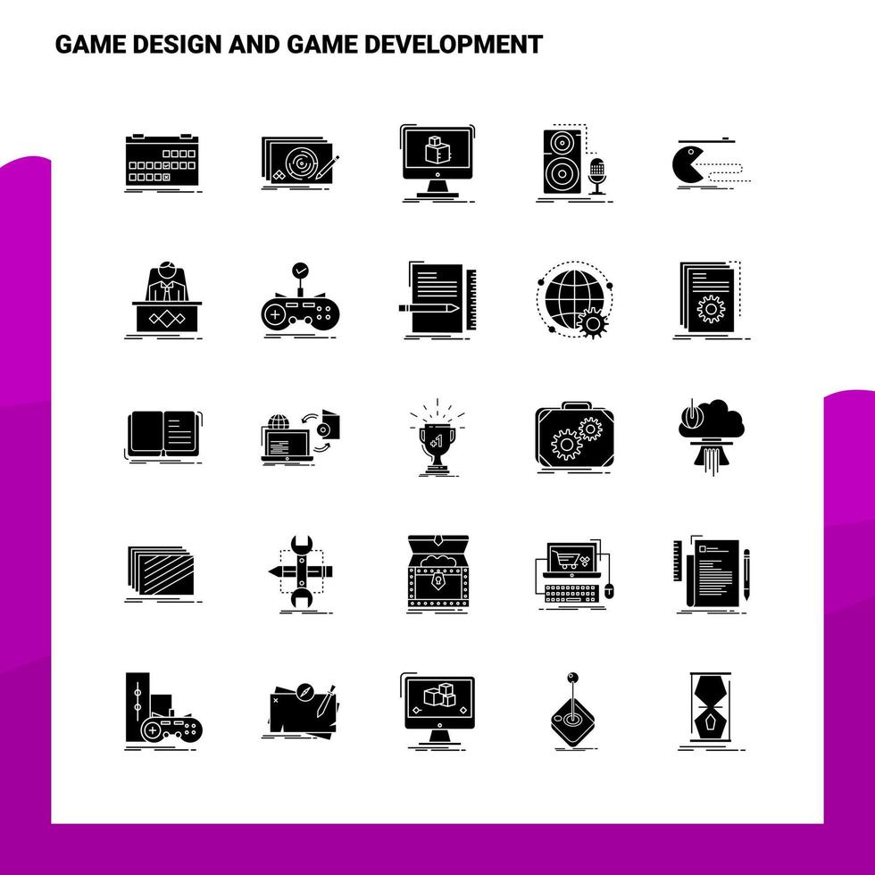 25 conjunto de iconos de diseño y desarrollo de juegos plantilla de ilustración de vector de icono de glifo sólido para ideas web y móviles para empresa comercial