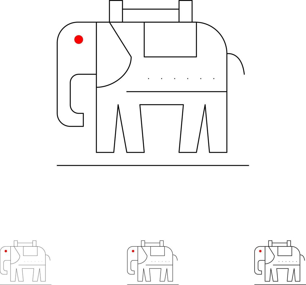 Elephant American Usa Bold and thin black line icon set vector