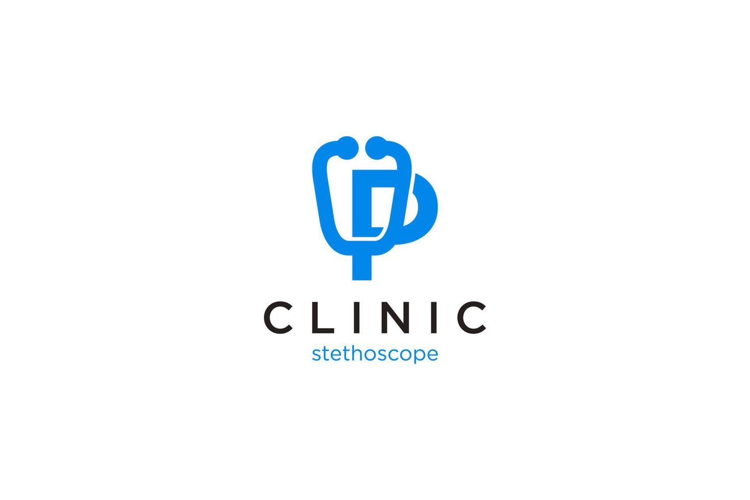 logotipo de la letra p con estetoscopio para medicina y farmacia. vector