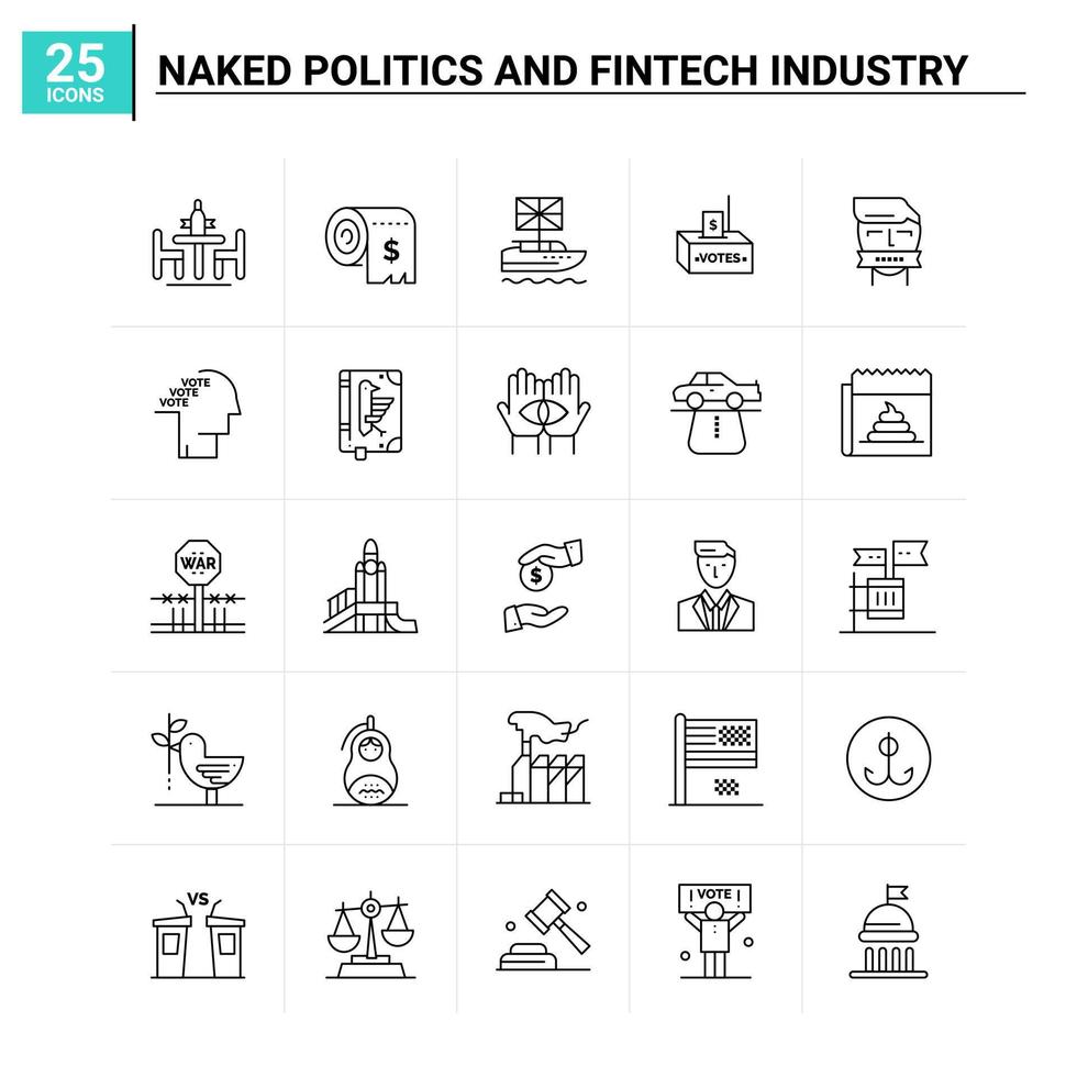 25 Naked Politics And Fintech Industry icon set vector background