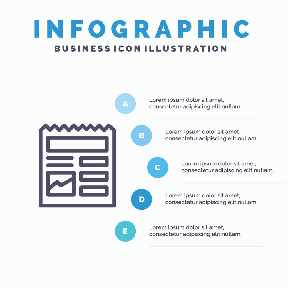 icono de línea de imagen de interfaz de usuario básica de documento con fondo de infografía de presentación de 5 pasos vector