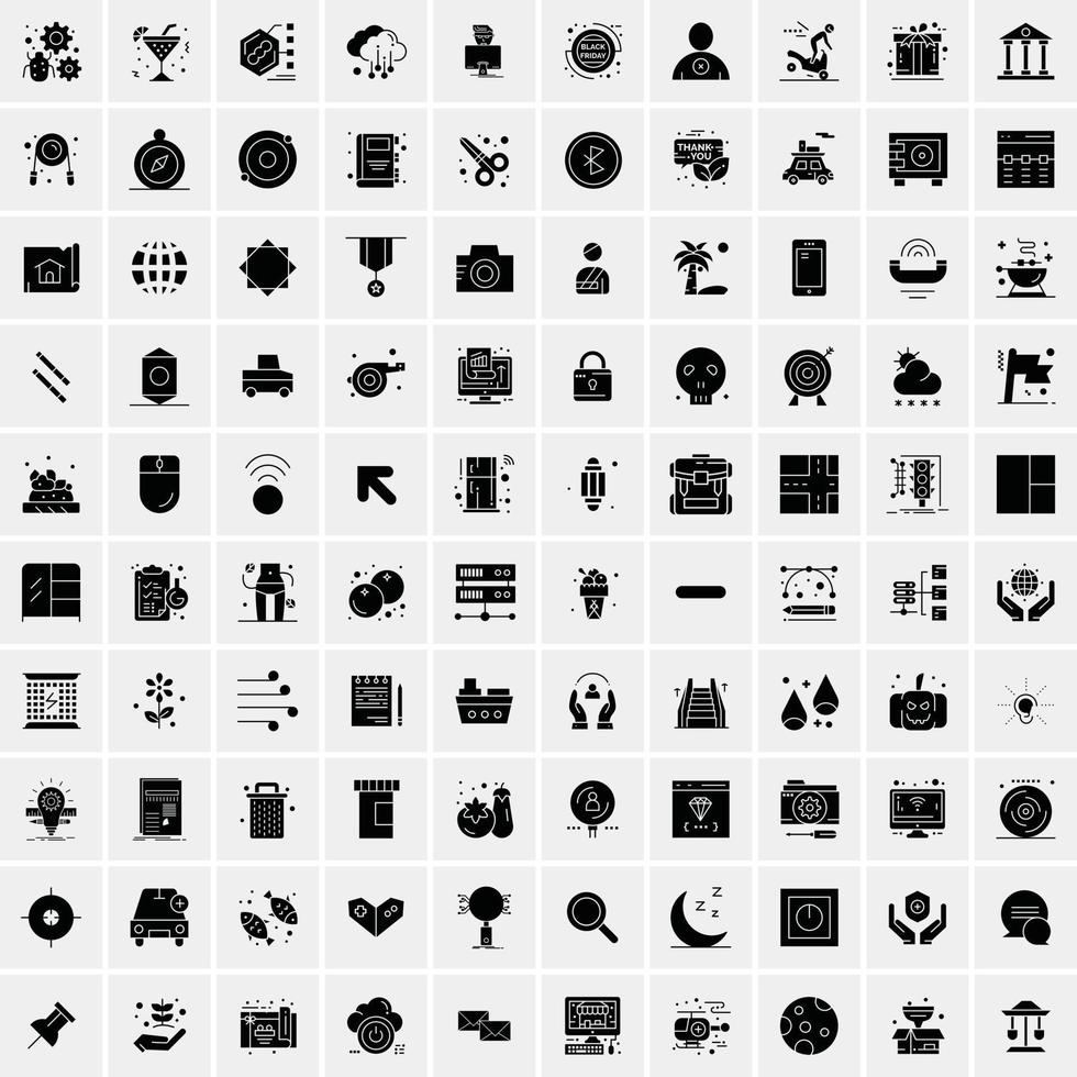 Set of 100 Business Solid Glyph icons vector