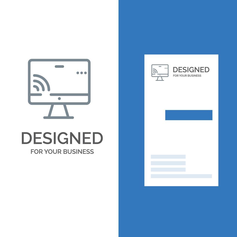 Screen Monitor Screen Wifi Grey Logo Design and Business Card Template vector
