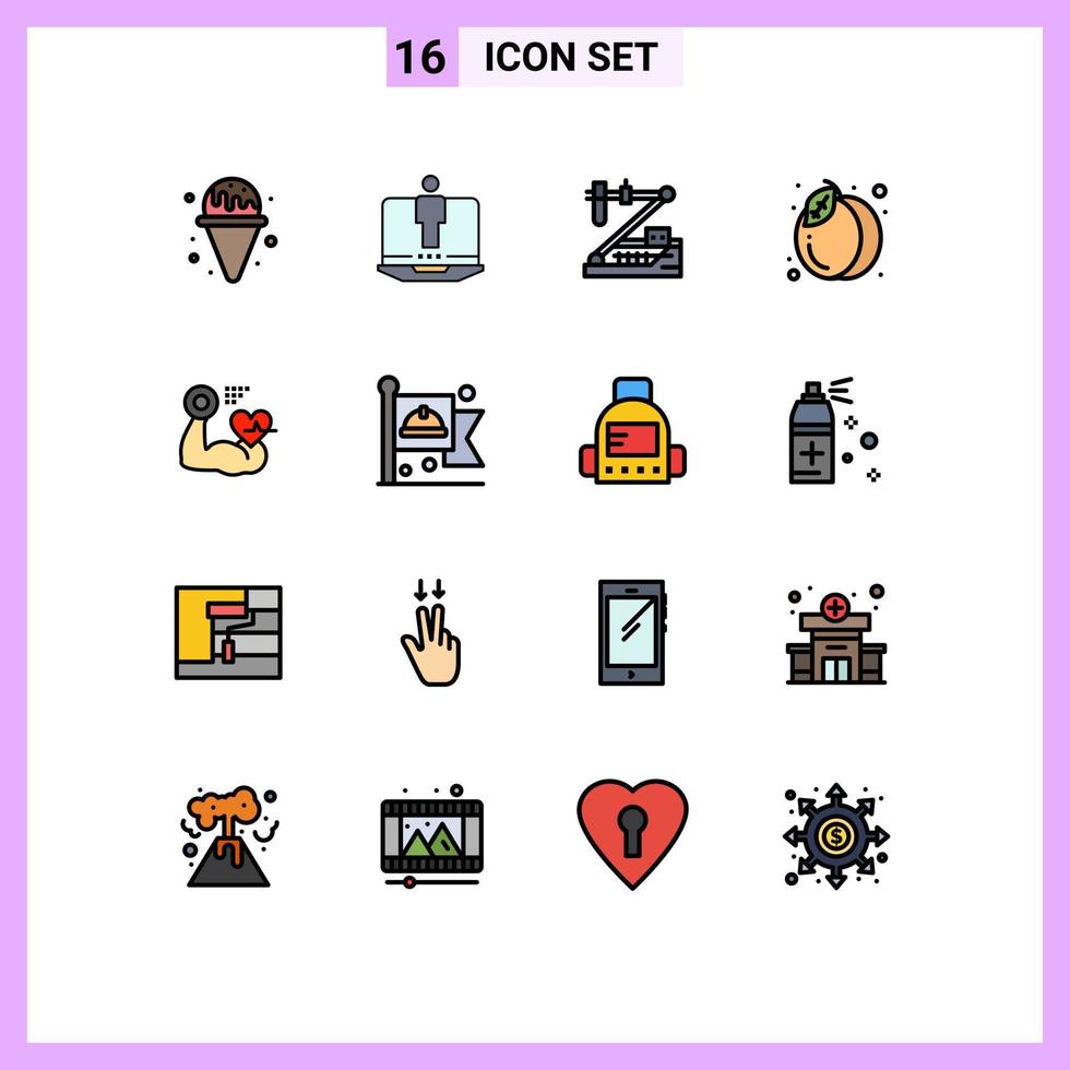 16 interfaz de usuario paquete de líneas llenas de color plano de signos y símbolos modernos de química de frutas musculares paquete de verano elementos de diseño de vectores creativos editables