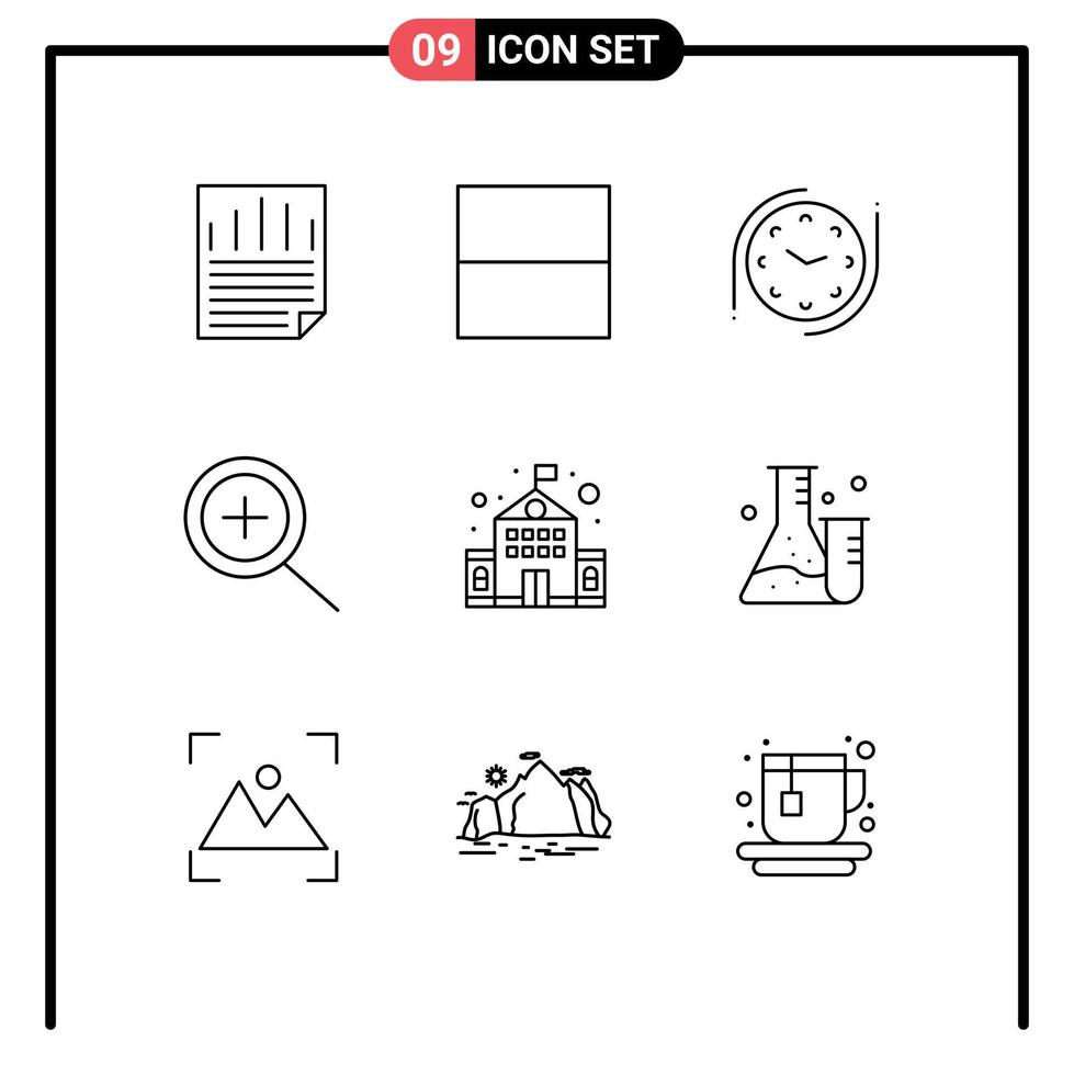 9 Outline concept for Websites Mobile and Apps science tube watch flask education Editable Vector Design Elements
