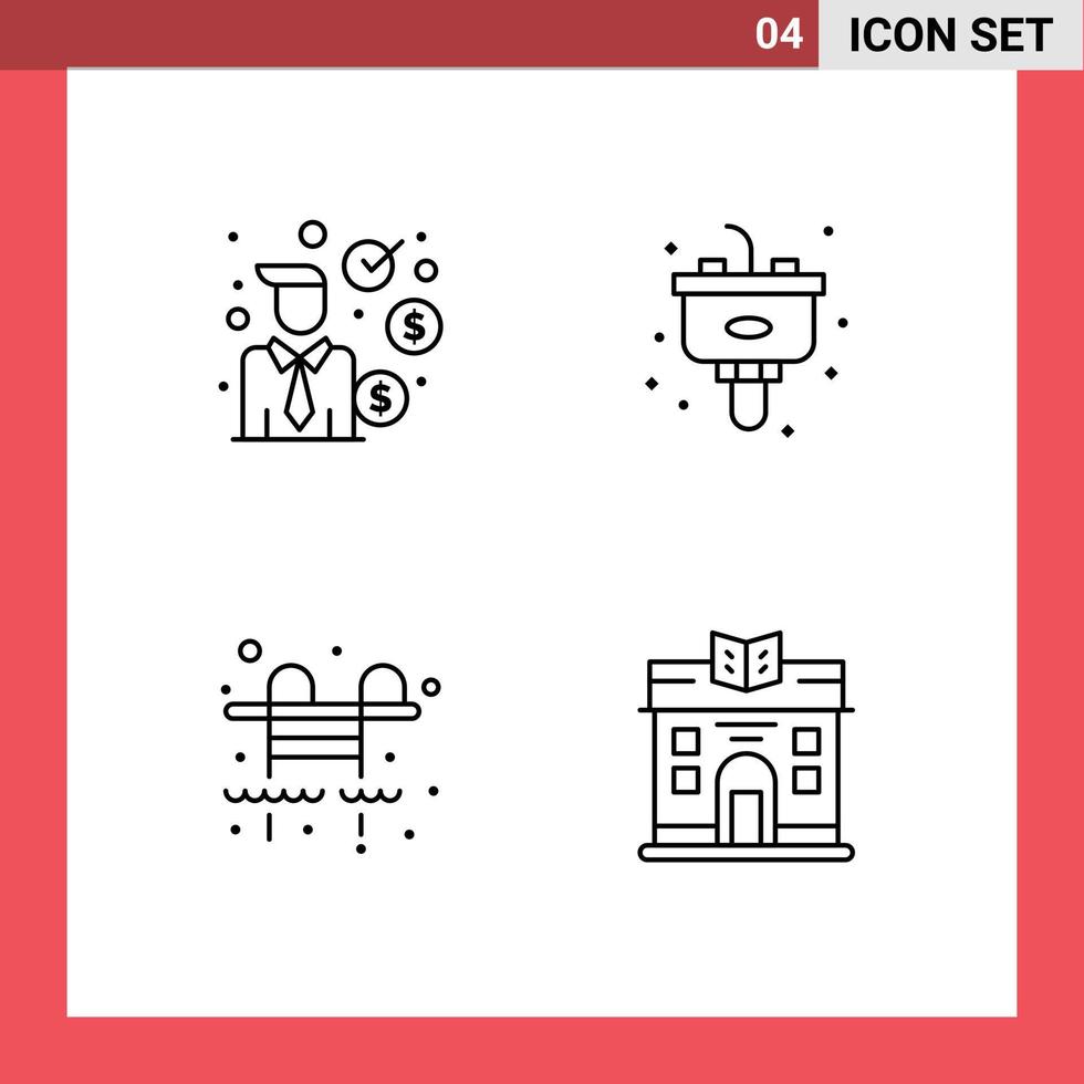 4 Line concept for Websites Mobile and Apps businessman life finance kitchen city Editable Vector Design Elements