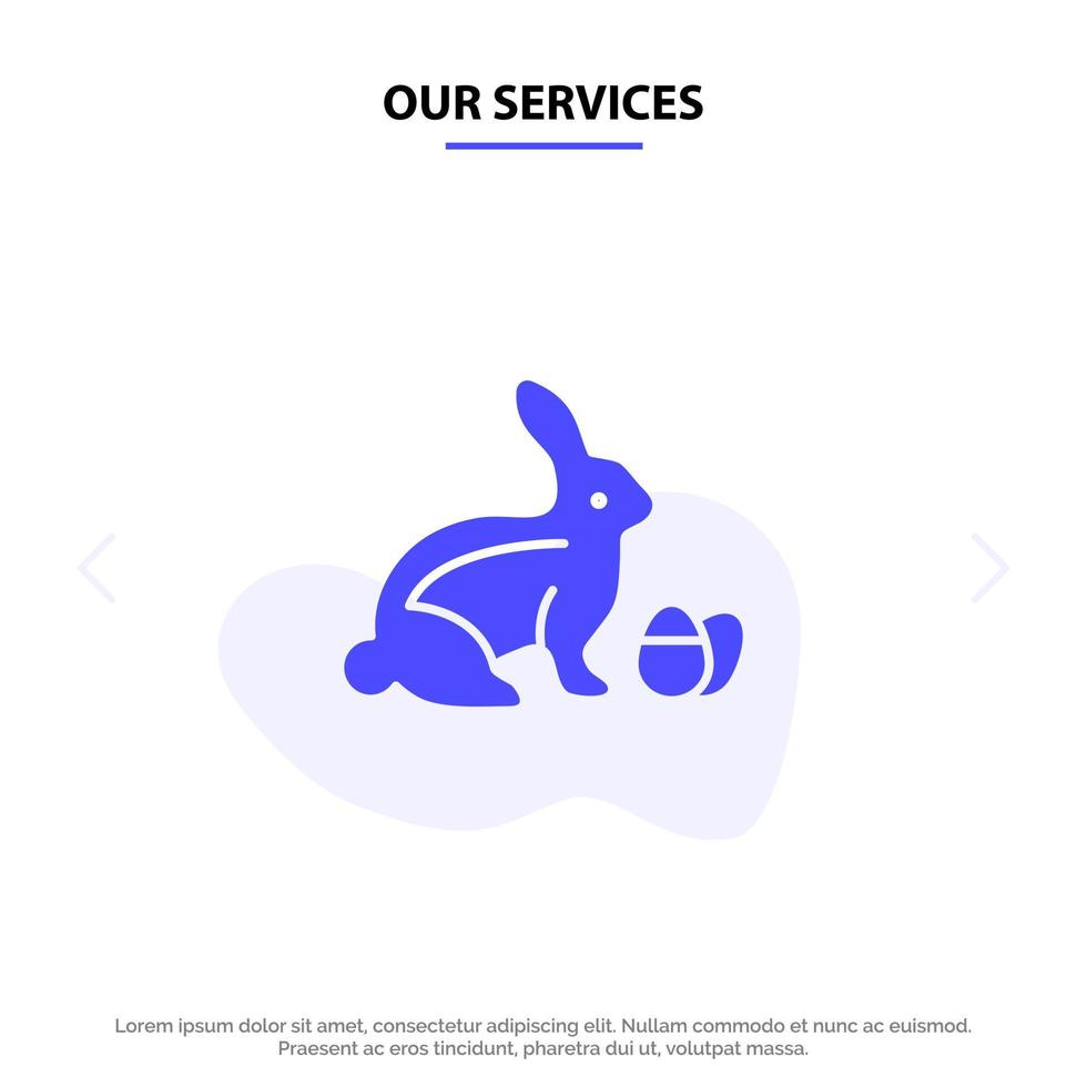 nuestros servicios conejo pascua bebé naturaleza sólido glifo icono plantilla de tarjeta web vector