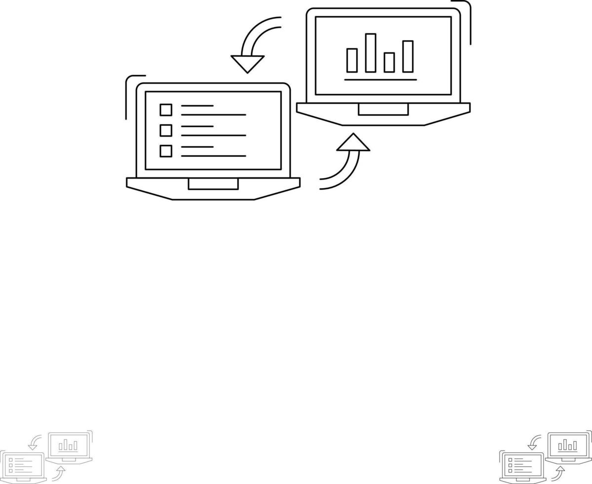 intercambio de información de datos de conexión de completadores de negocios conjunto de iconos de línea negra en negrita y delgada vector