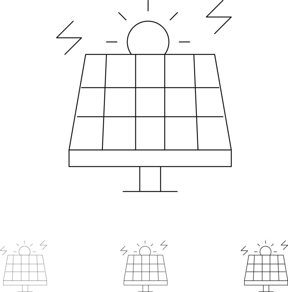 conjunto de iconos de línea negra delgada y audaz solar verde de entorno de energía vector
