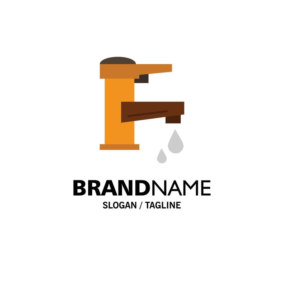 Tap water Hand Tap Water Faucet Drop Business Logo Template Flat Color vector
