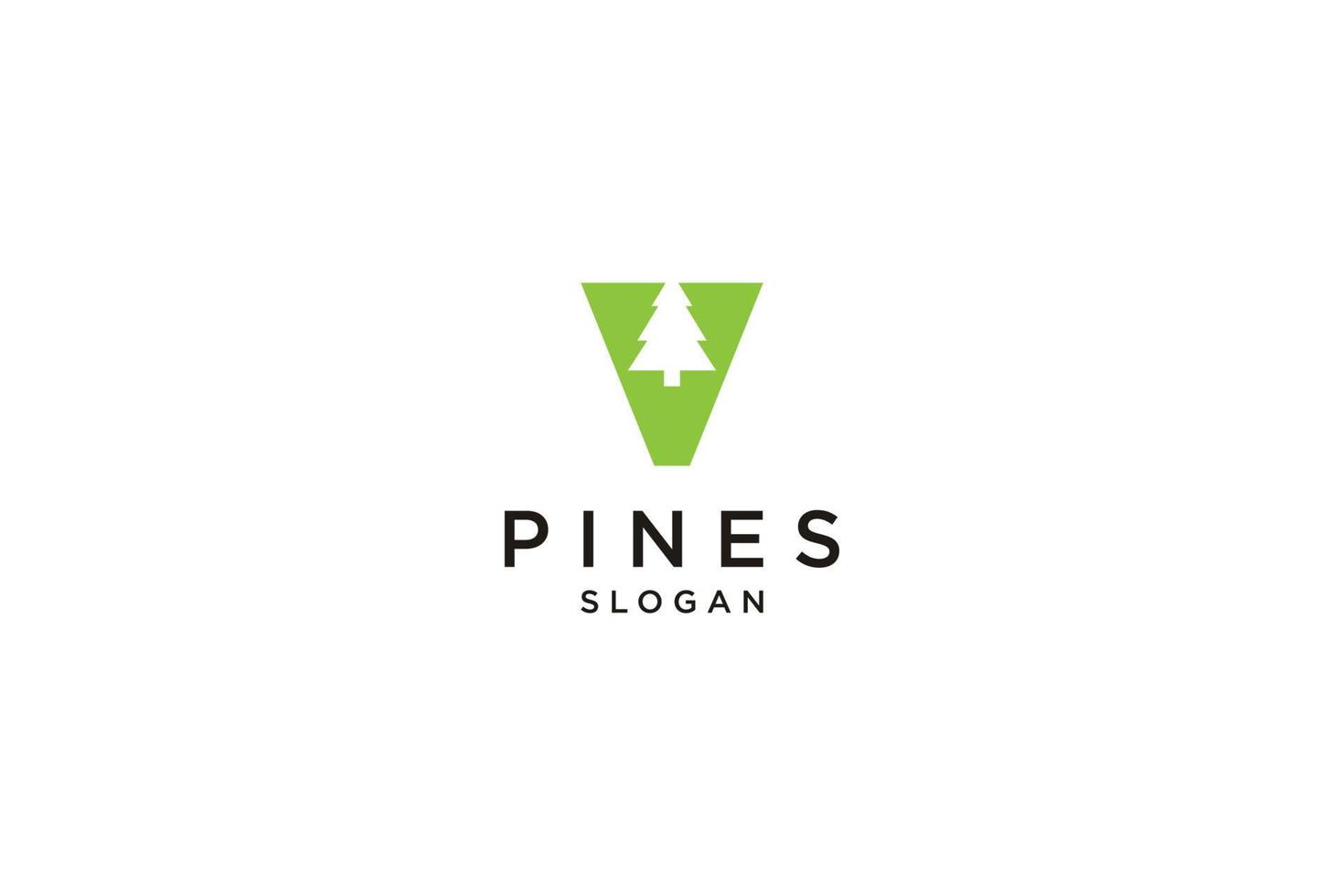 letra inicial v con cicuta, siempre verde, pinos, abetos, plantilla de diseño de logotipo de árboles de cedro vector