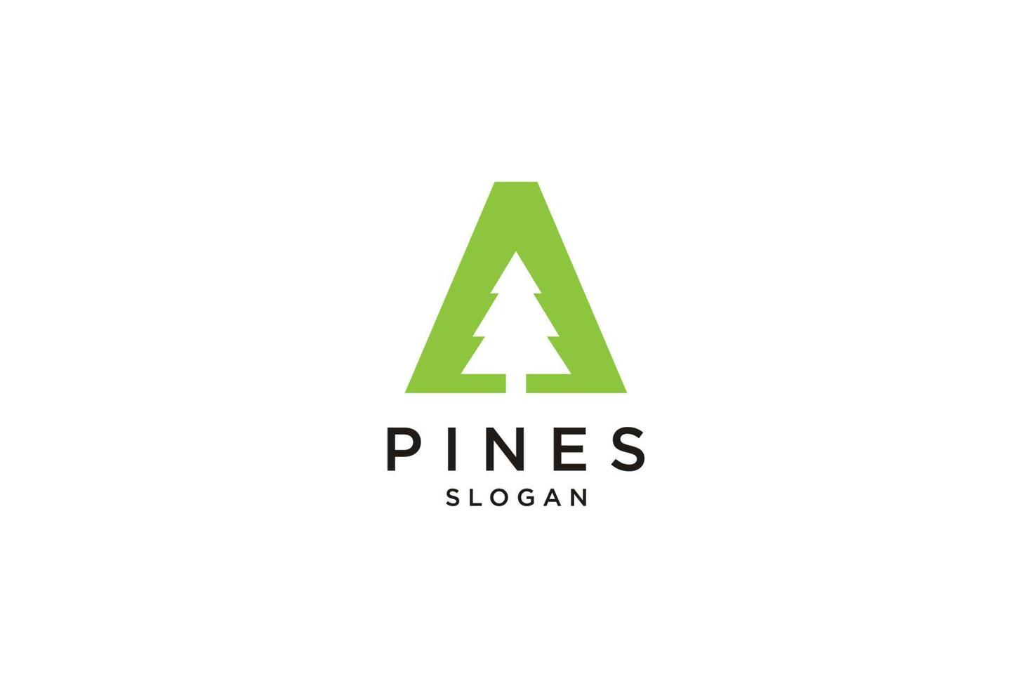 letra inicial a con cicuta, siempre verde, pinos, abetos, plantilla de diseño de logotipo de árboles de cedro vector