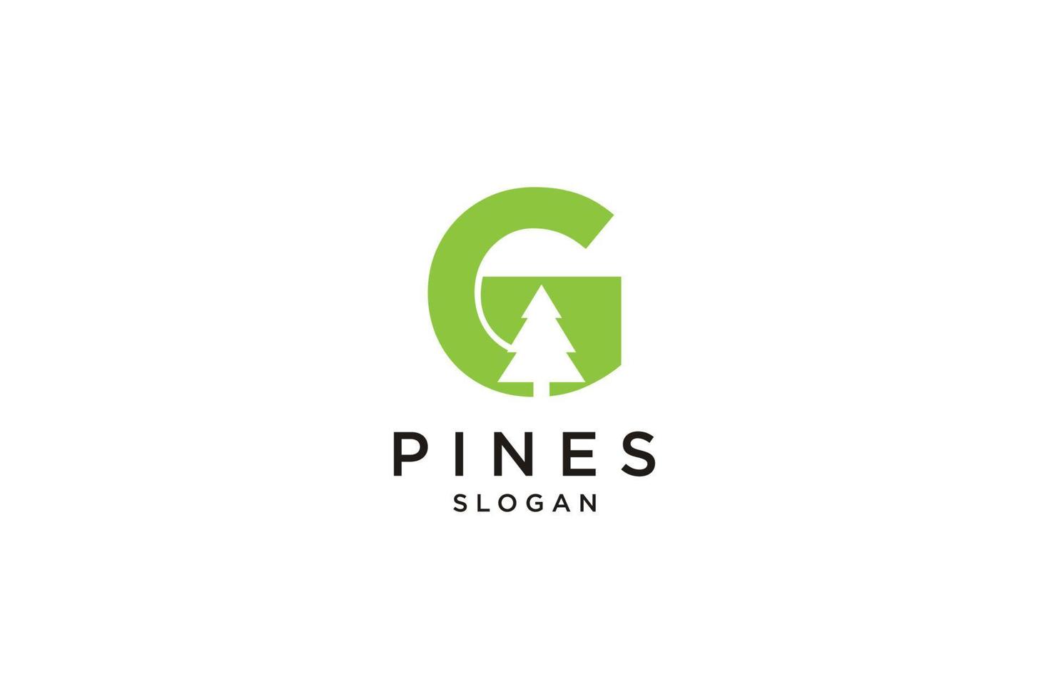 initial letter G with  Hemlock, Evergreen, Pines, Spruce, Cedar trees logo design template vector