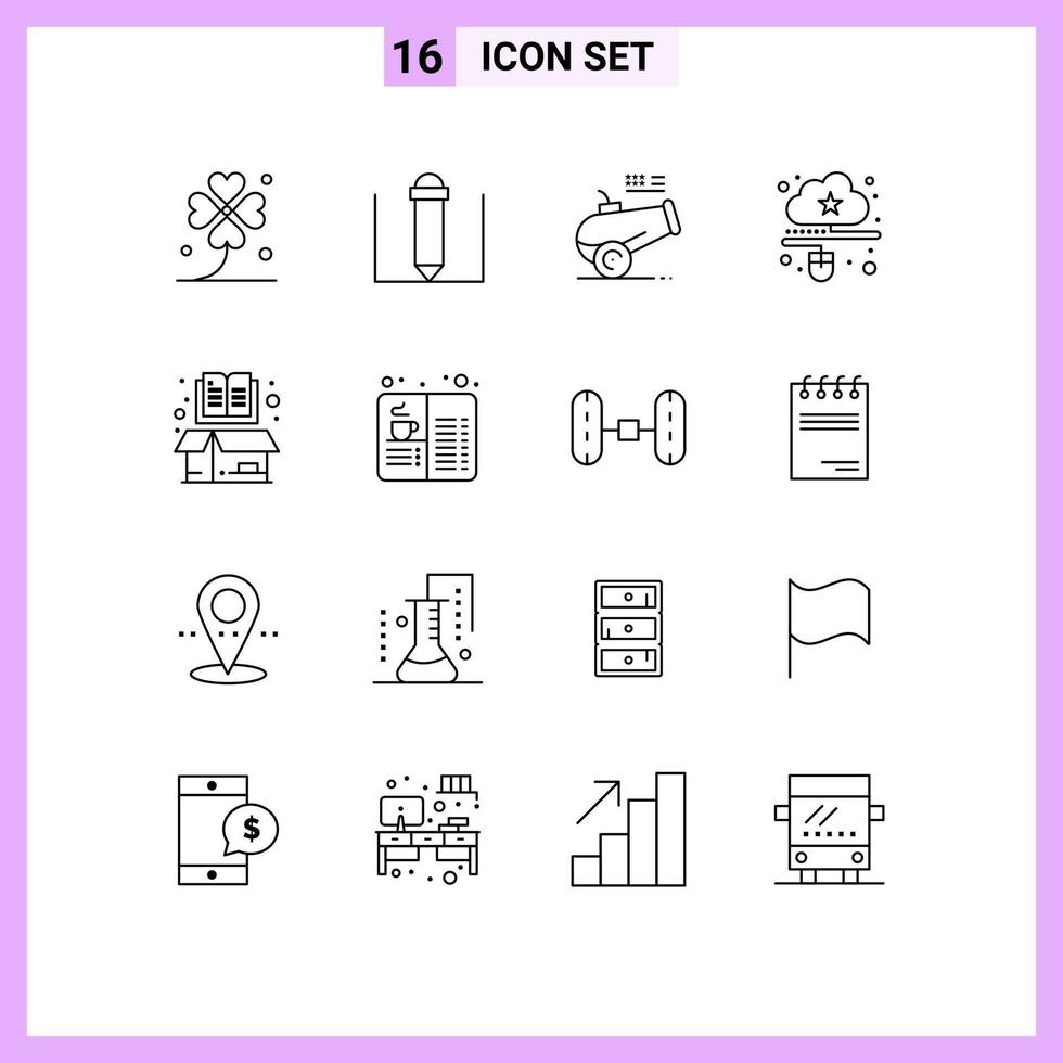 Pictogram Set of 16 Simple Outlines of box online cannon mouse connected Editable Vector Design Elements