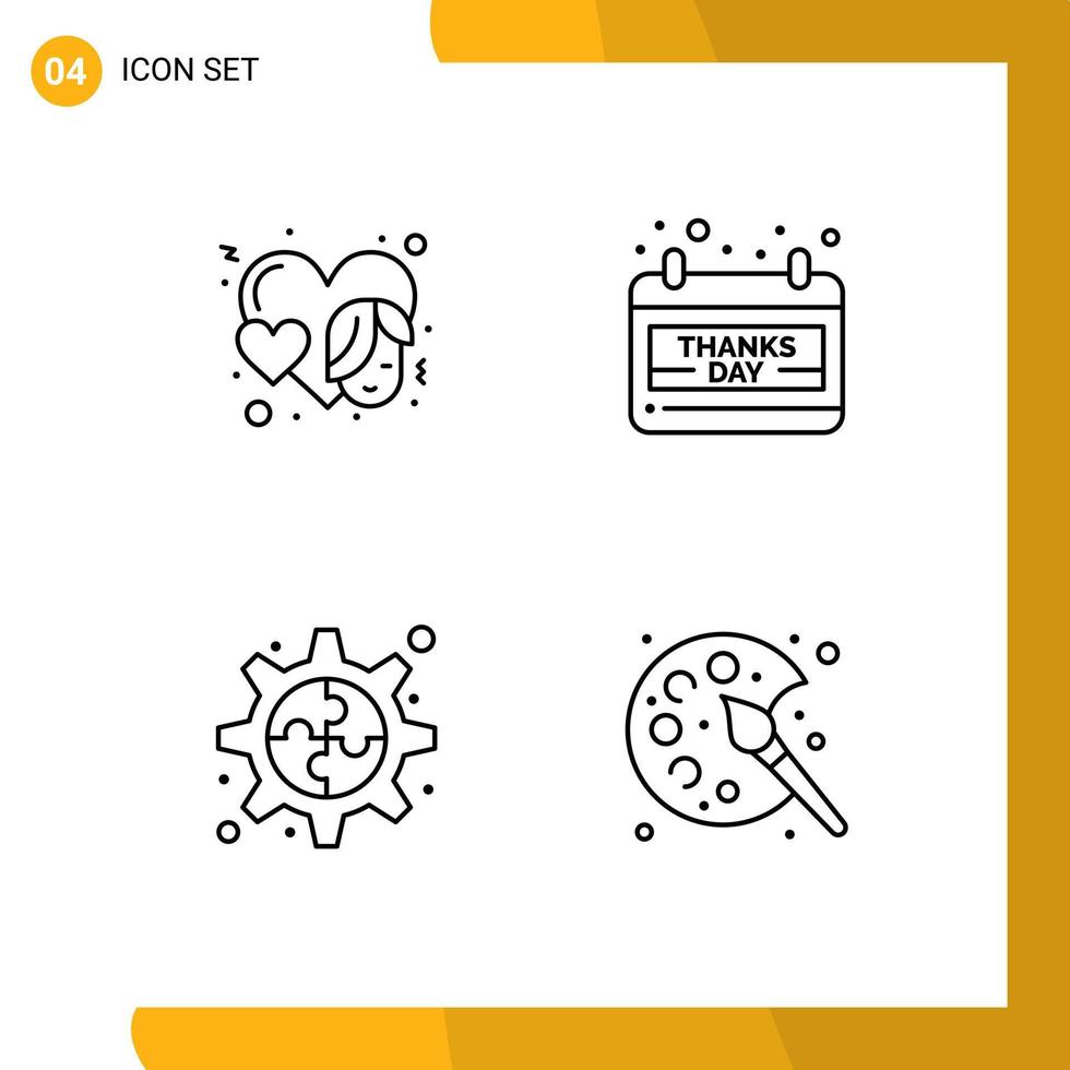 4 Line concept for Websites Mobile and Apps heart process face day color Editable Vector Design Elements
