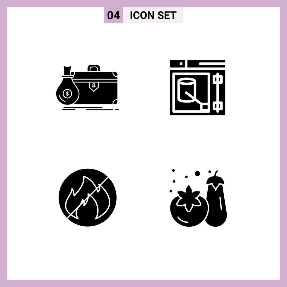 Universal Icon Symbols Group of 4 Modern Solid Glyphs of briefcase camping open designer no Editable Vector Design Elements