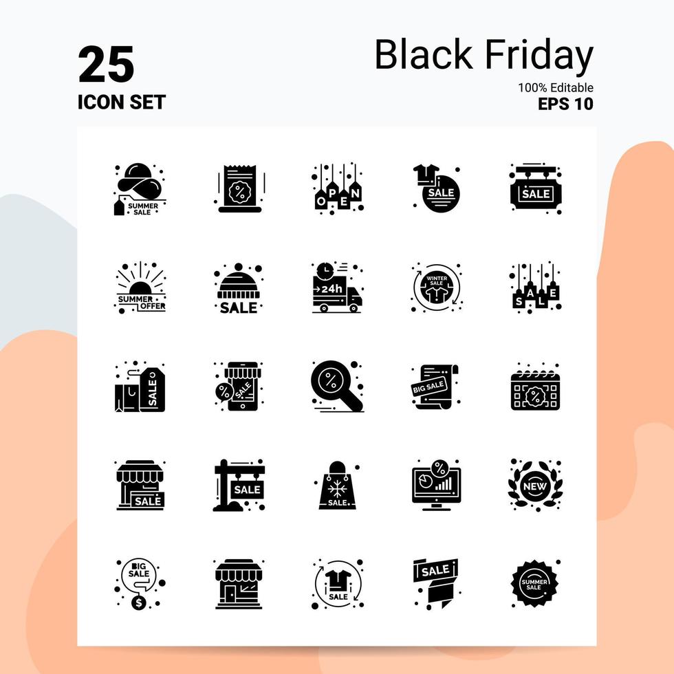 25 Black Friday Icon Set 100 Editable EPS 10 Files Business Logo Concept Ideas Solid Glyph icon design vector