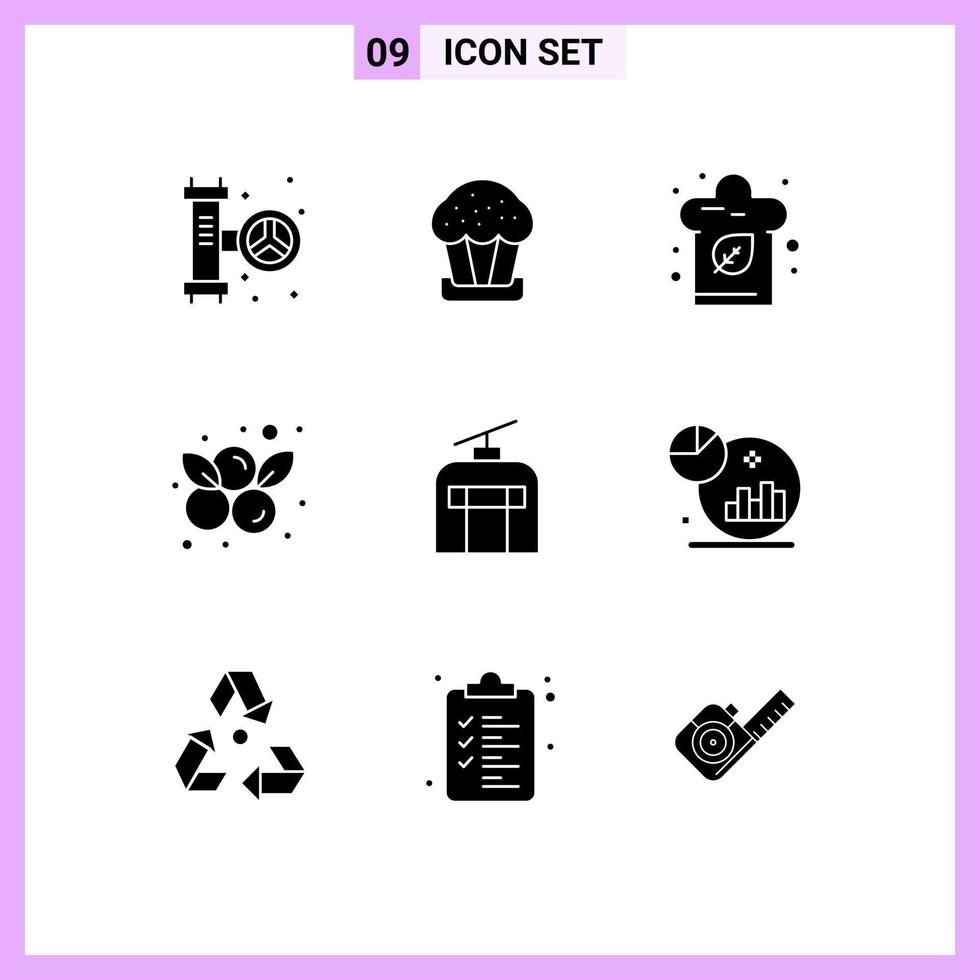 Group of 9 Solid Glyphs Signs and Symbols for holiday fruit cook blueberry berry Editable Vector Design Elements