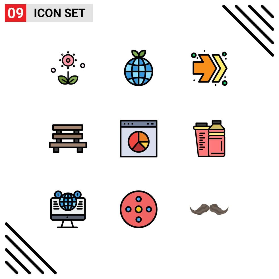 9 User Interface Filledline Flat Color Pack of modern Signs and Symbols of internet sitting arrows garden city Editable Vector Design Elements