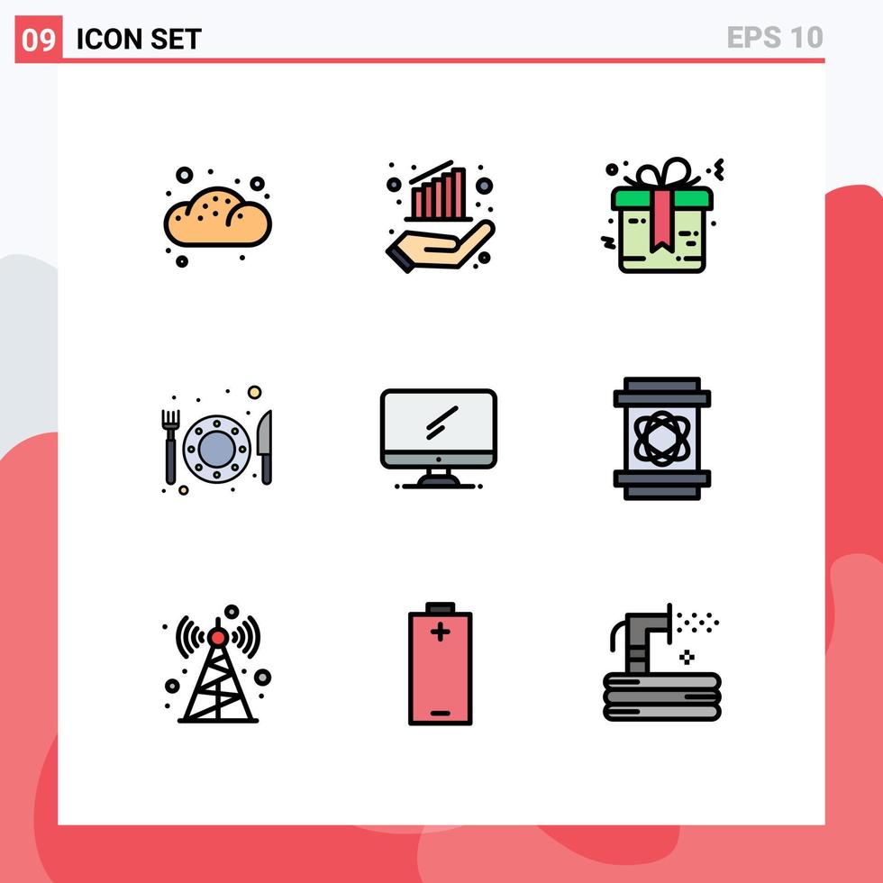 Universal Icon Symbols Group of 9 Modern Filledline Flat Colors of device computer bow restaurant food Editable Vector Design Elements
