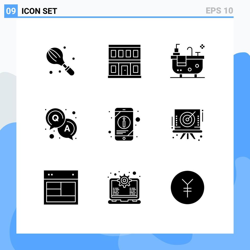 Stock Vector Icon Pack of 9 Line Signs and Symbols for mobile information information building solution answer Editable Vector Design Elements