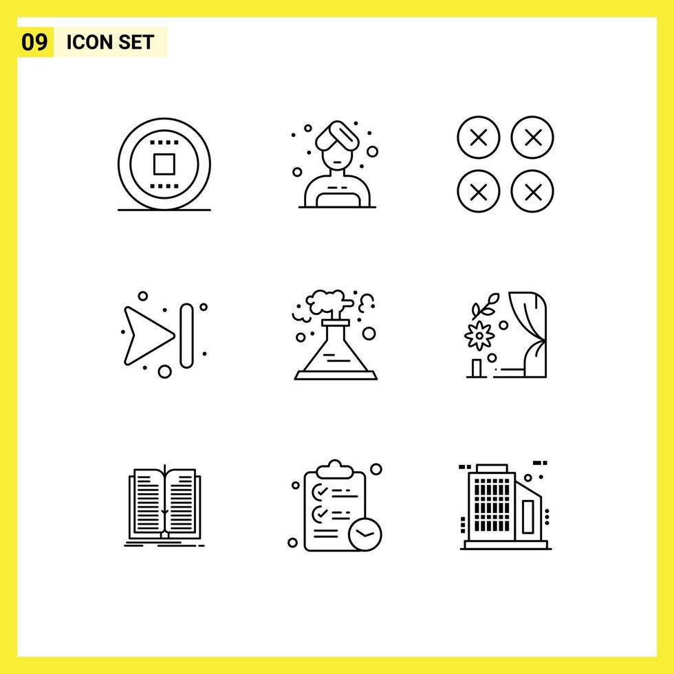 Mobile Interface Outline Set of 9 Pictograms of production factory creative skip arrows Editable Vector Design Elements