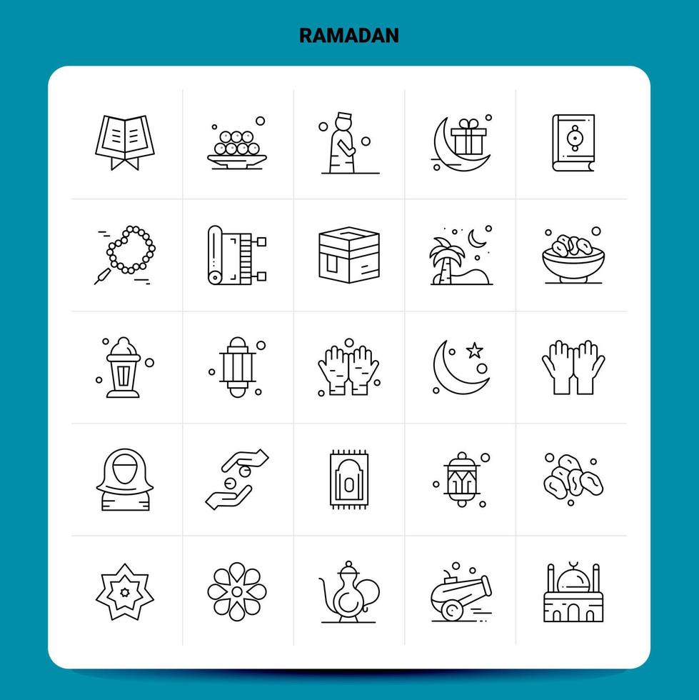 OutLine 25 Ramadan Icon set Vector Line Style Design Black Icons Set Linear pictogram pack Web and Mobile Business ideas design Vector Illustration