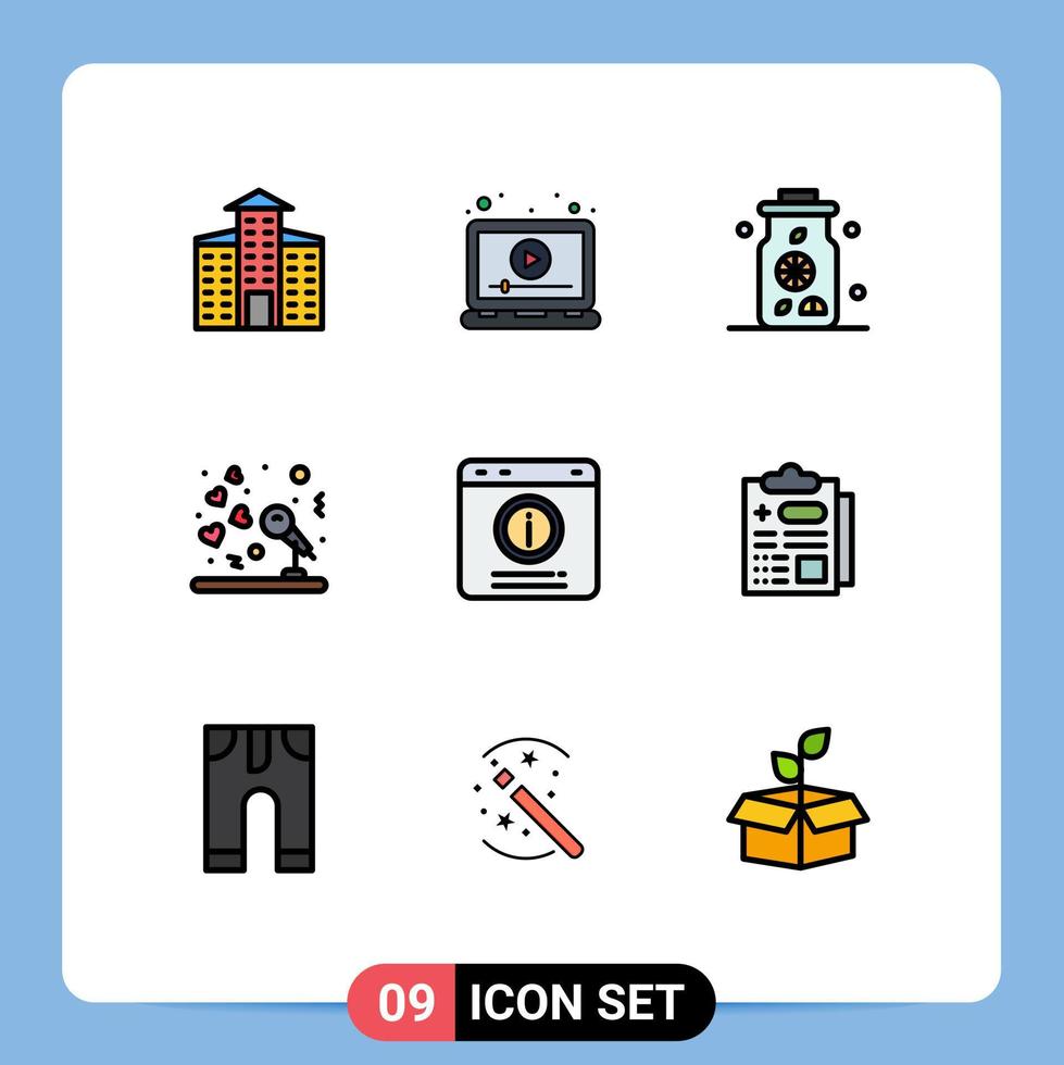 9 Universal Filledline Flat Colors Set for Web and Mobile Applications chat alert bubble water reception microphone Editable Vector Design Elements