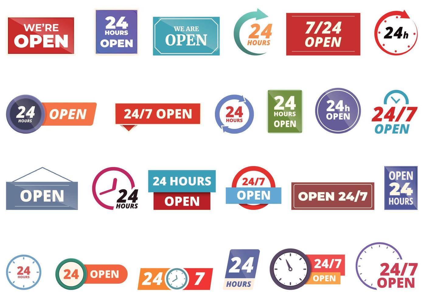 Shop opening hours icons set cartoon vector. Store time vector