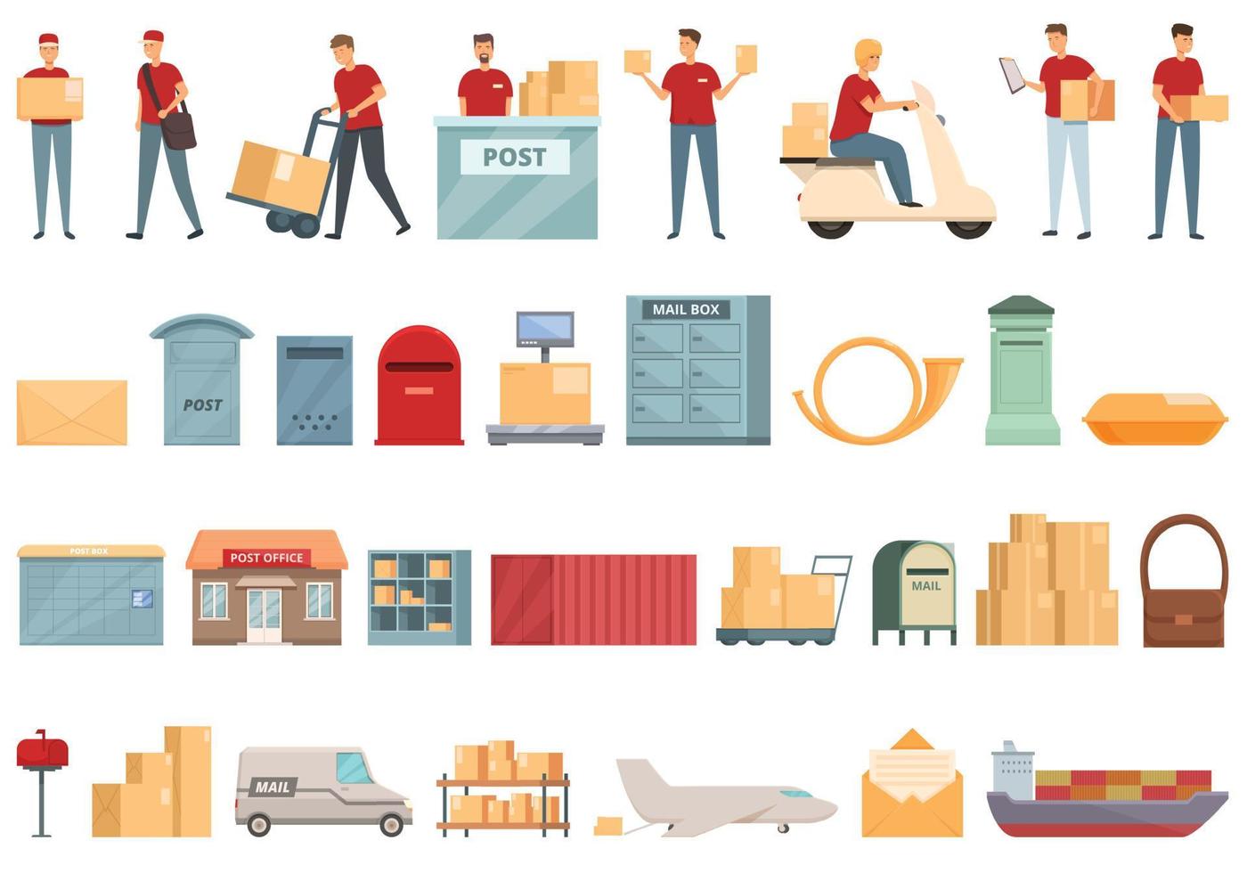 Postal service icons set cartoon vector. Mail office vector