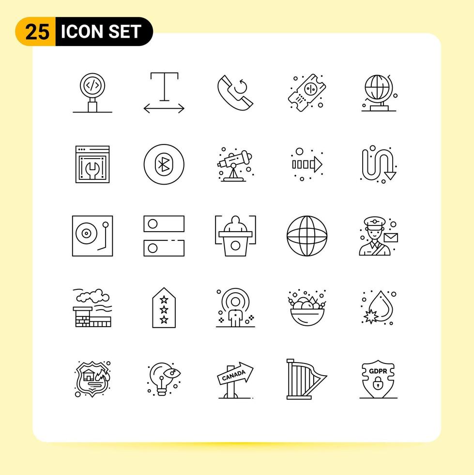 25 Thematic Vector Lines and Editable Symbols of web configuration science phone globe travel Editable Vector Design Elements