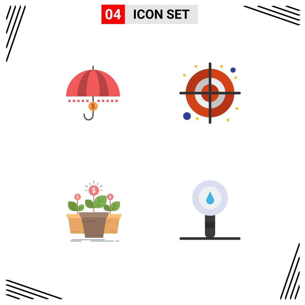 Pack of 4 creative Flat Icons of funds round money security target Editable Vector Design Elements