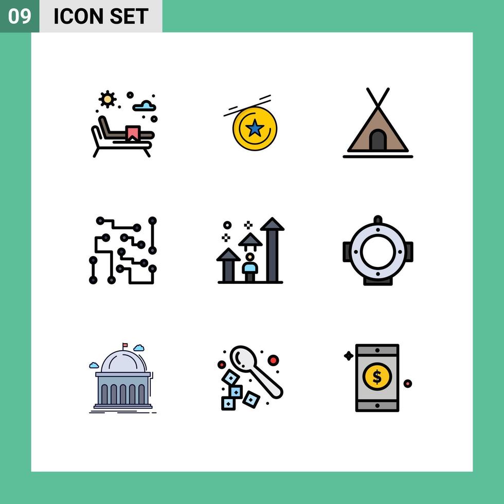 9 iconos creativos signos y símbolos modernos de progreso éxito viaje hombre ciencia física elementos de diseño vectorial editables vector