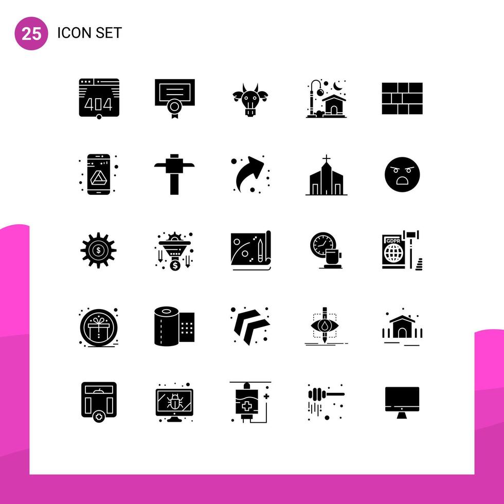 25 Universal Solid Glyph Signs Symbols of protection moon animals light home Editable Vector Design Elements