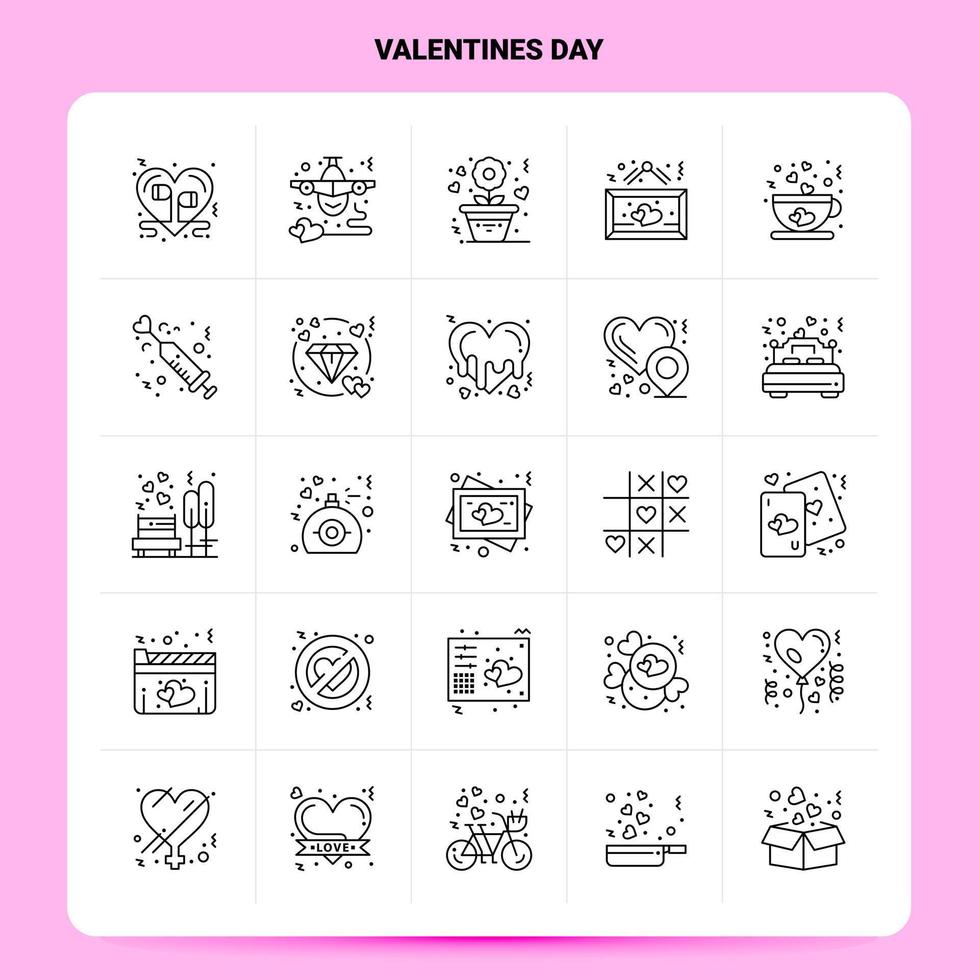 OutLine 25 Valentines Day Icon set Vector Line Style Design Black Icons Set Linear pictogram pack Web and Mobile Business ideas design Vector Illustration